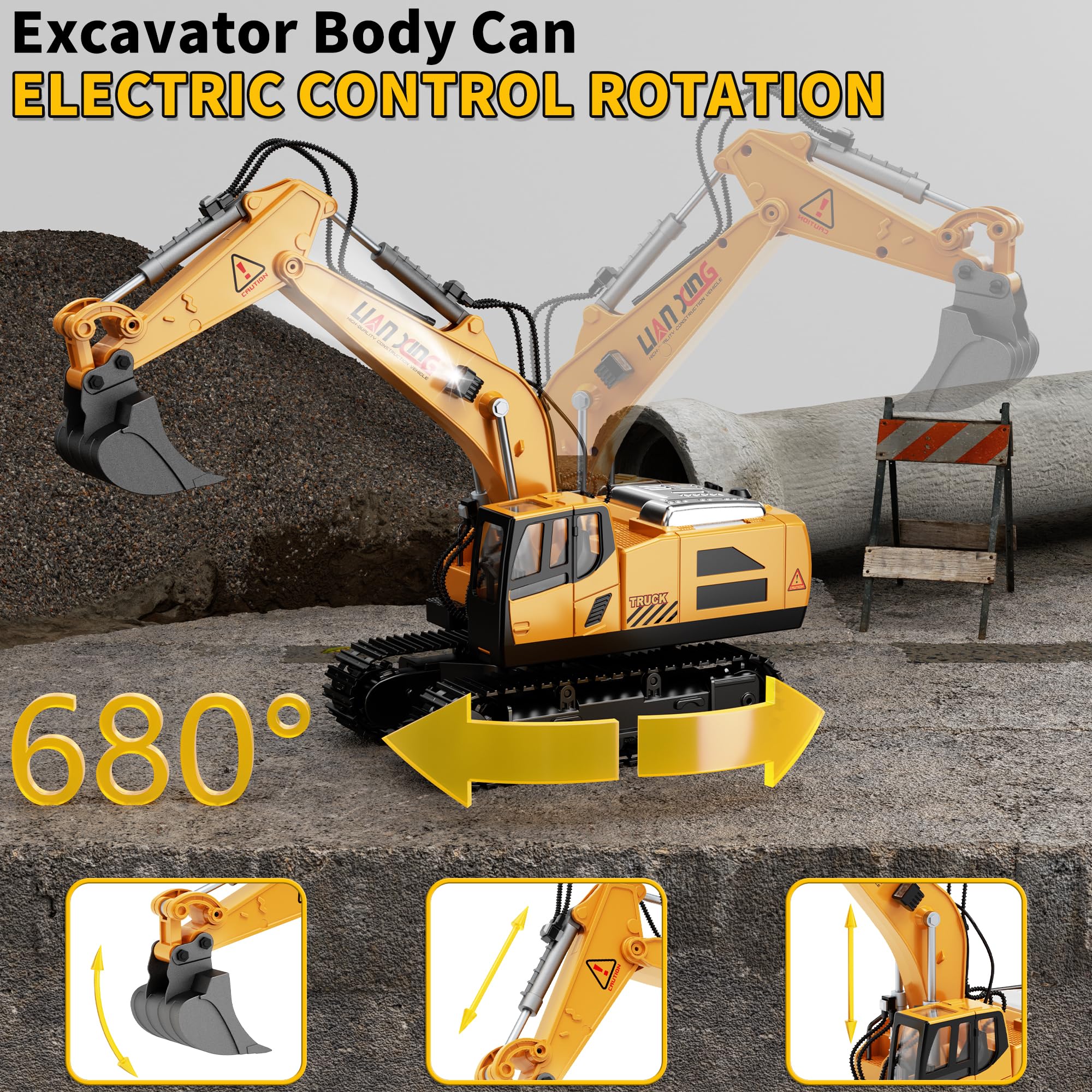 28°C excavator shovel movement enables realistic lifting and scooping.