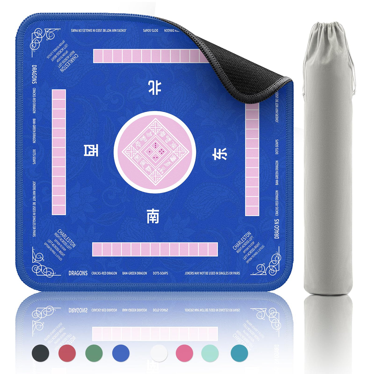 2F22E Mahjong Mat with blue non-slip surface for stable, quiet gameplay.