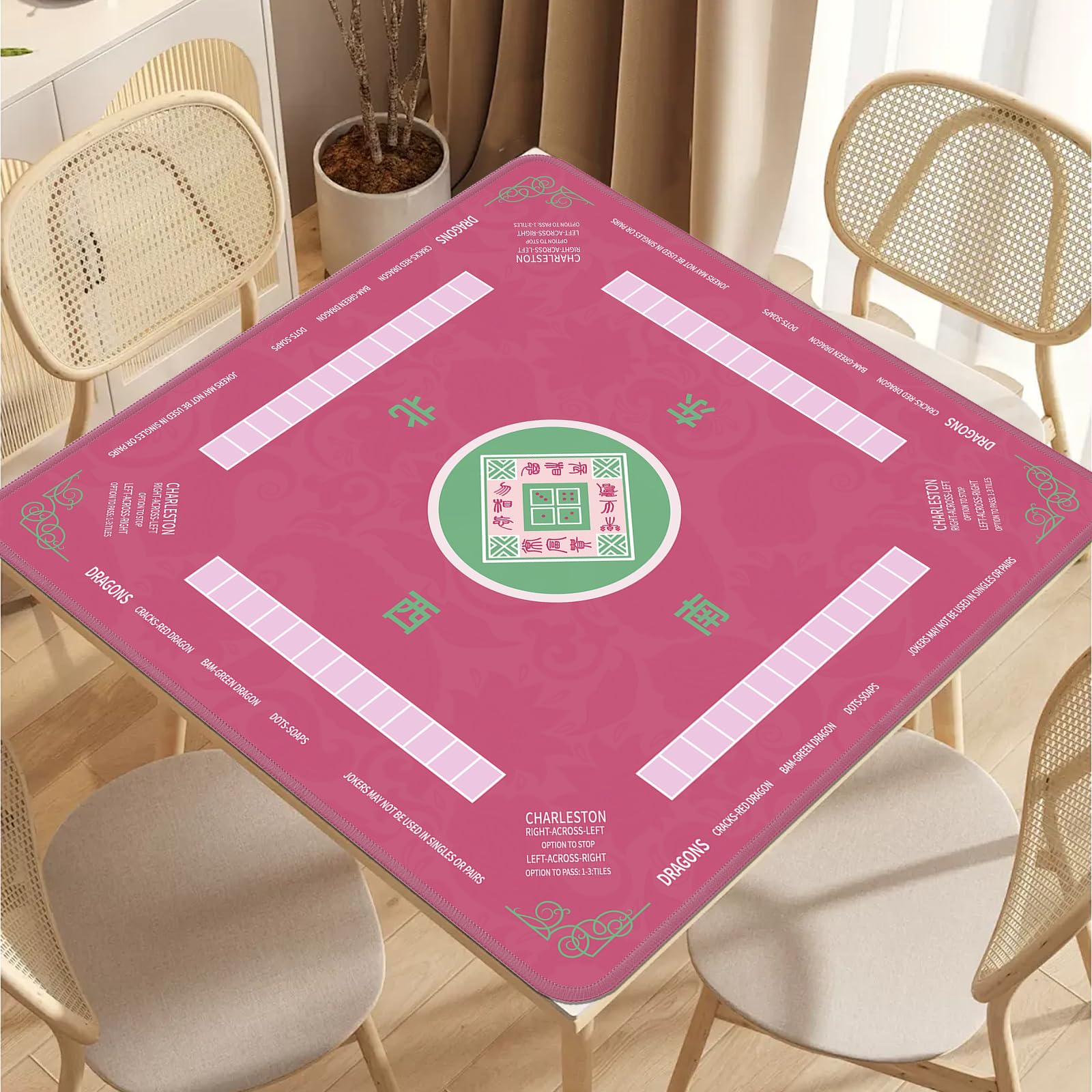 2F22E Mahjong Mat pink edge-sealed design prevents cracking