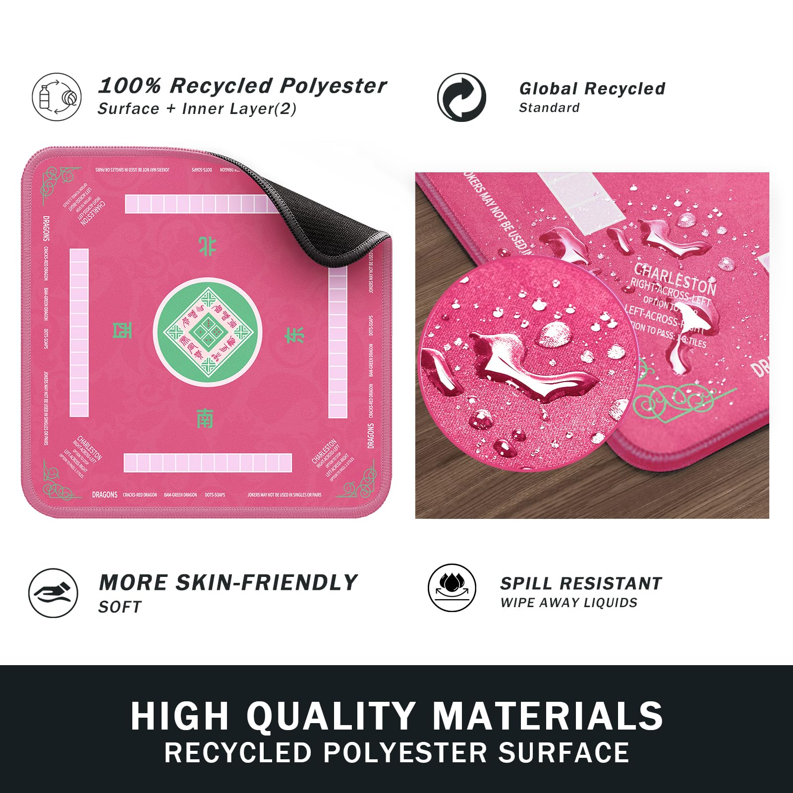 2F22E Mahjong Mat pink waterproof surface protects the desk