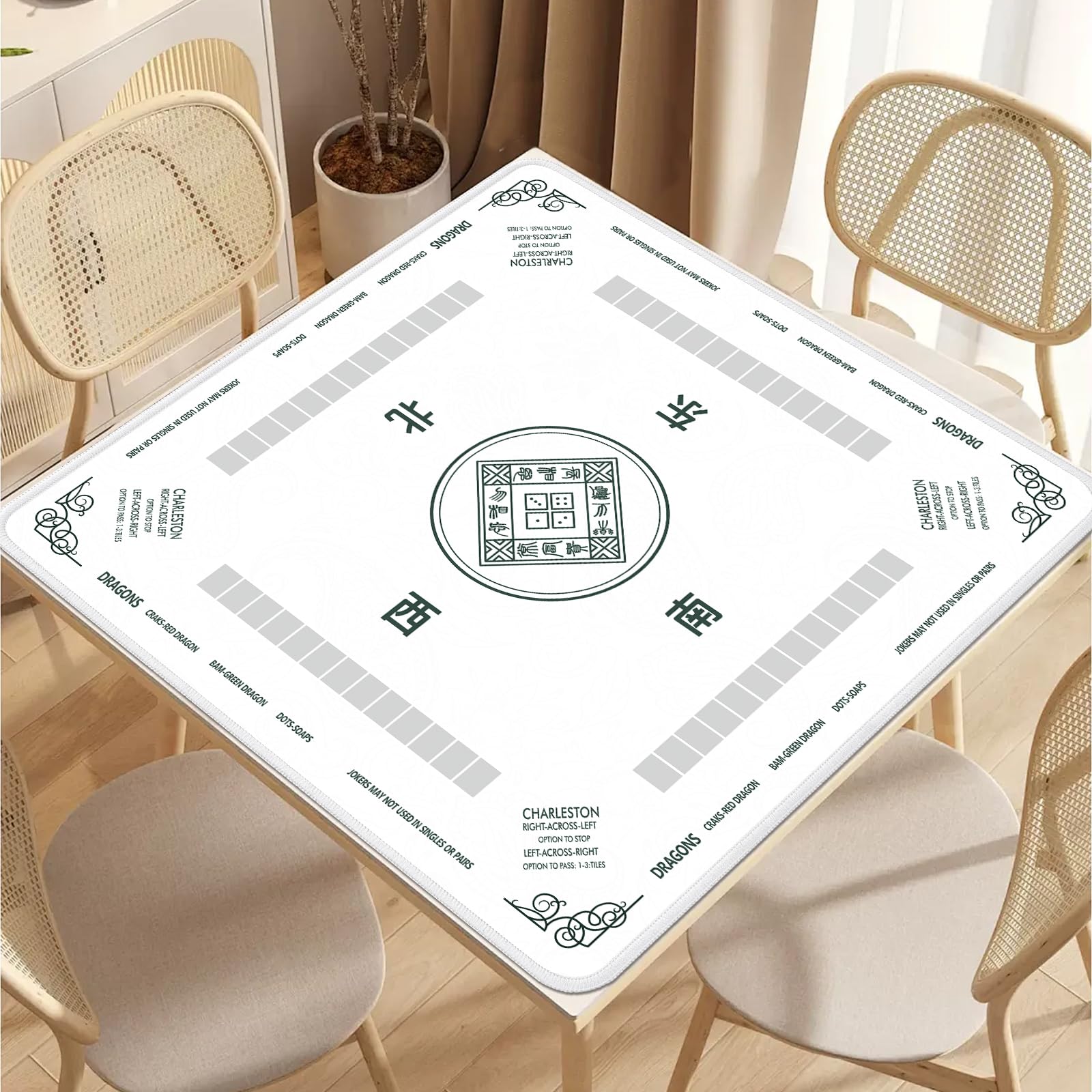 2F22E Mahjong Mat reinforced edges resist curling over time.