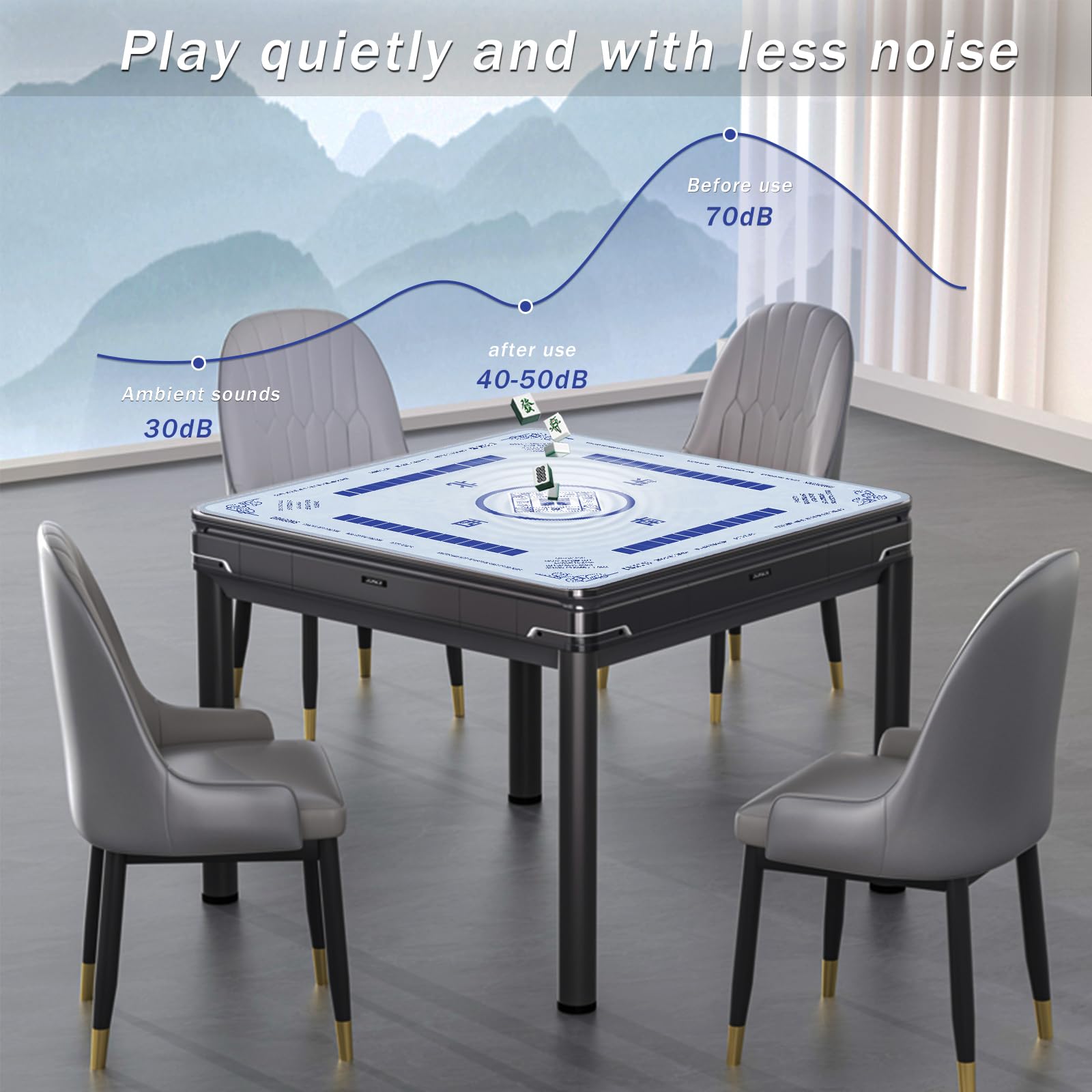 2F22E Mahjong Mat waterproof back protects the table during play.