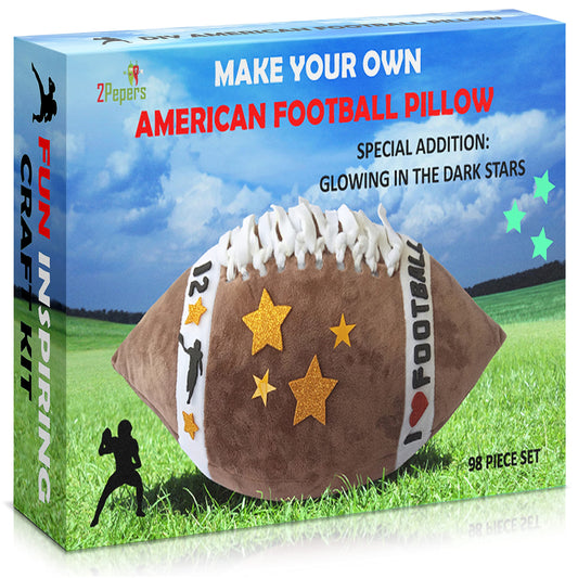 2Pepers American football pillow kit in progress helps kids customize sports decor.