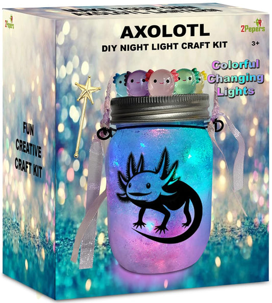 2pepers axolotl lantern jar with LED lights for cozy room decoration