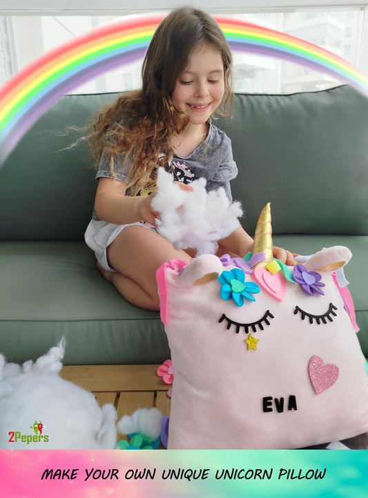 2Pepers Unicorn Pillow Kit materials spread highlights all-in-one supplies for easy crafting