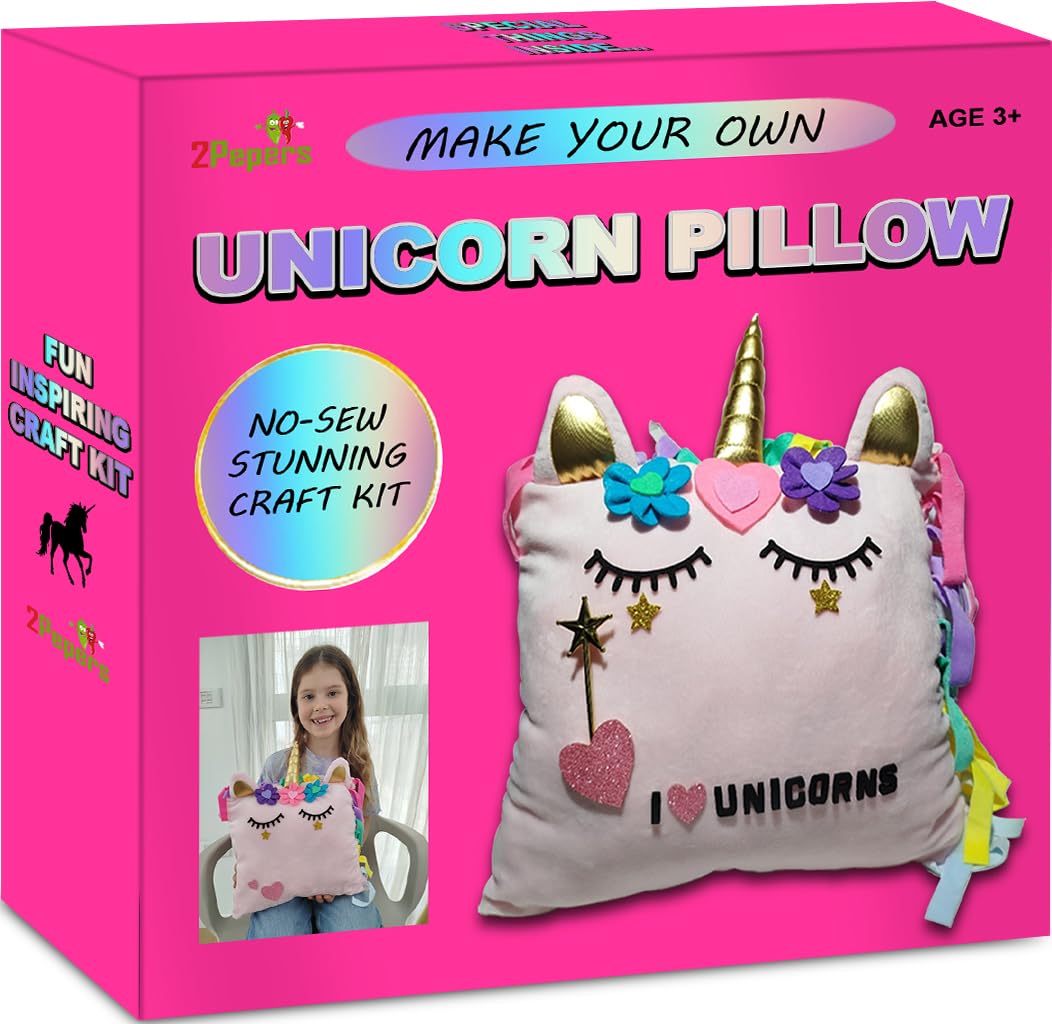 2Pepers Unicorn Pillow Kit packaging shows gift-ready fun for kids