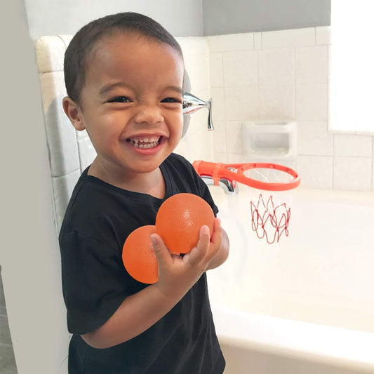 3 Bees & Me mini plastic basketballs designed for splashy, safe play