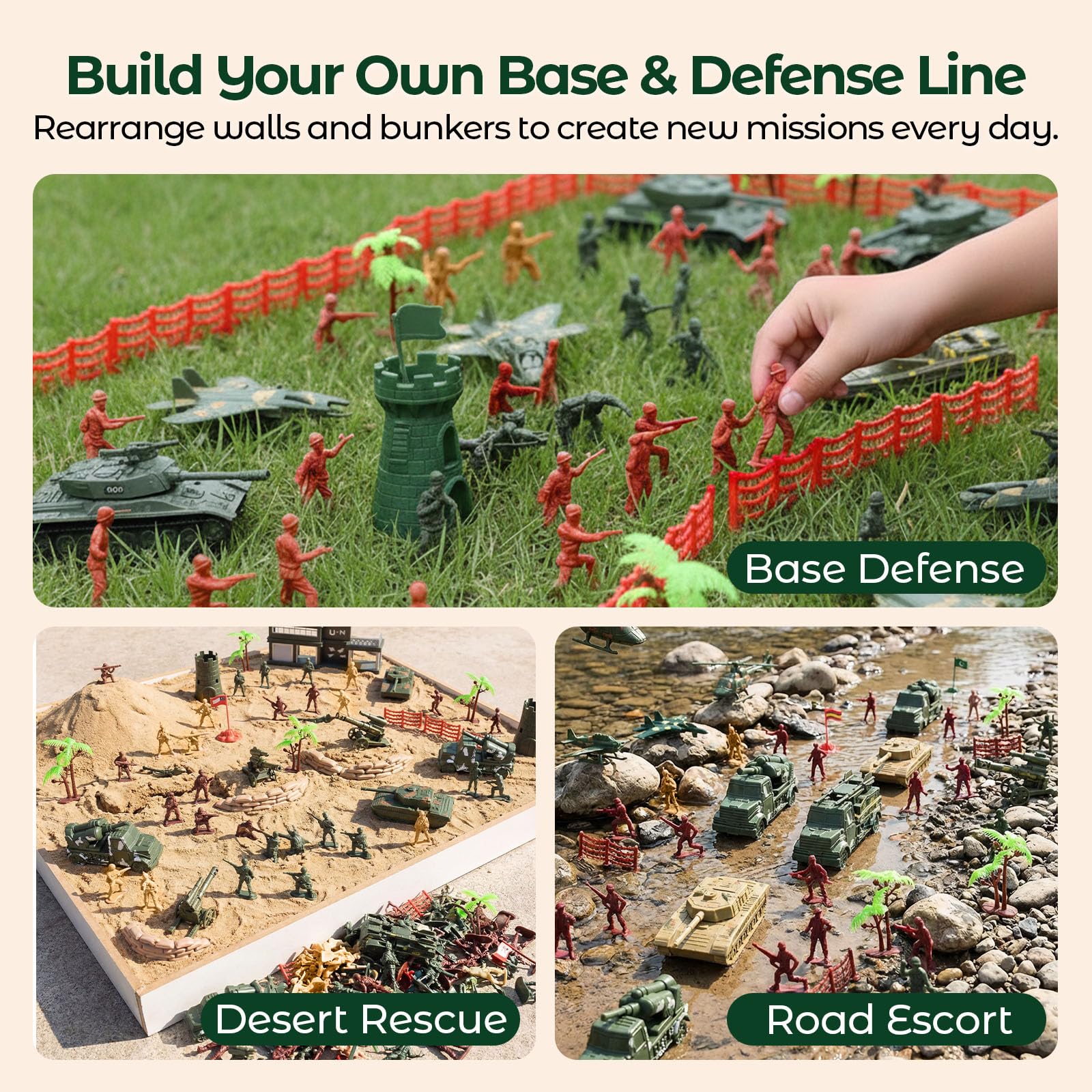 3 Otters 307-piece army set cannons add dramatic battlefield detail