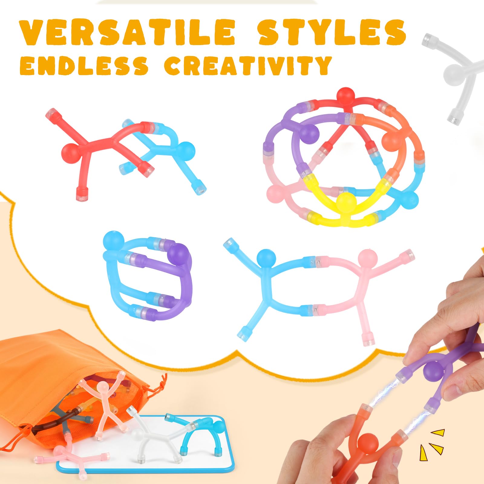 3 otters bendable limbs allow 360° connections for play structures.
