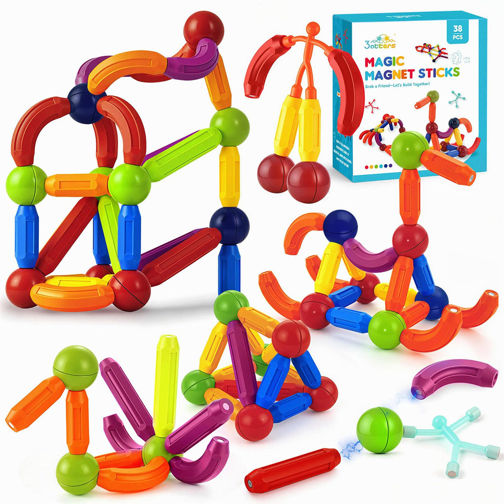3 Otters magnetic building sticks kit showing colorful rods for creative play and learning