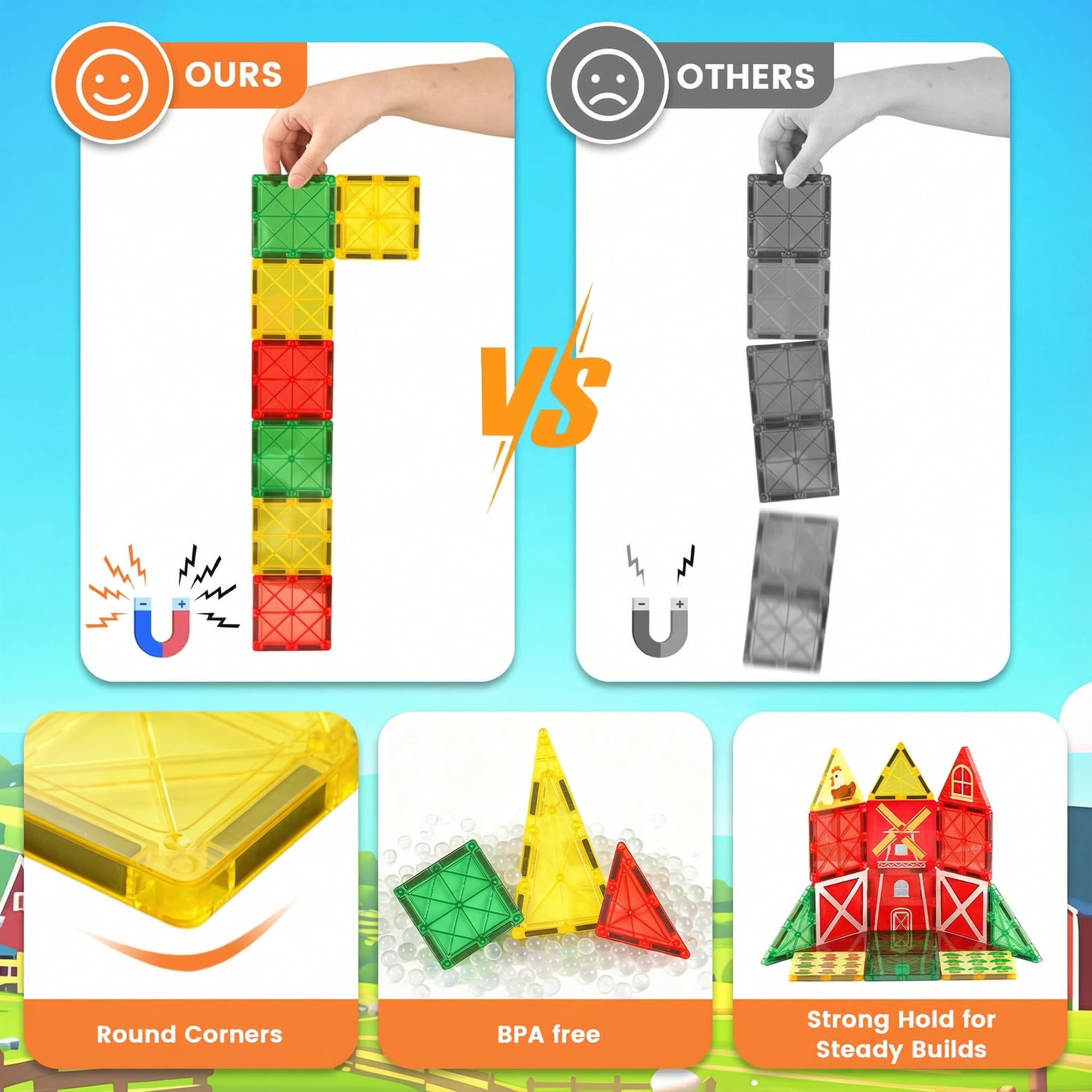 3 Otters magnetic tiles fences: supports cooperative play and storytelling.