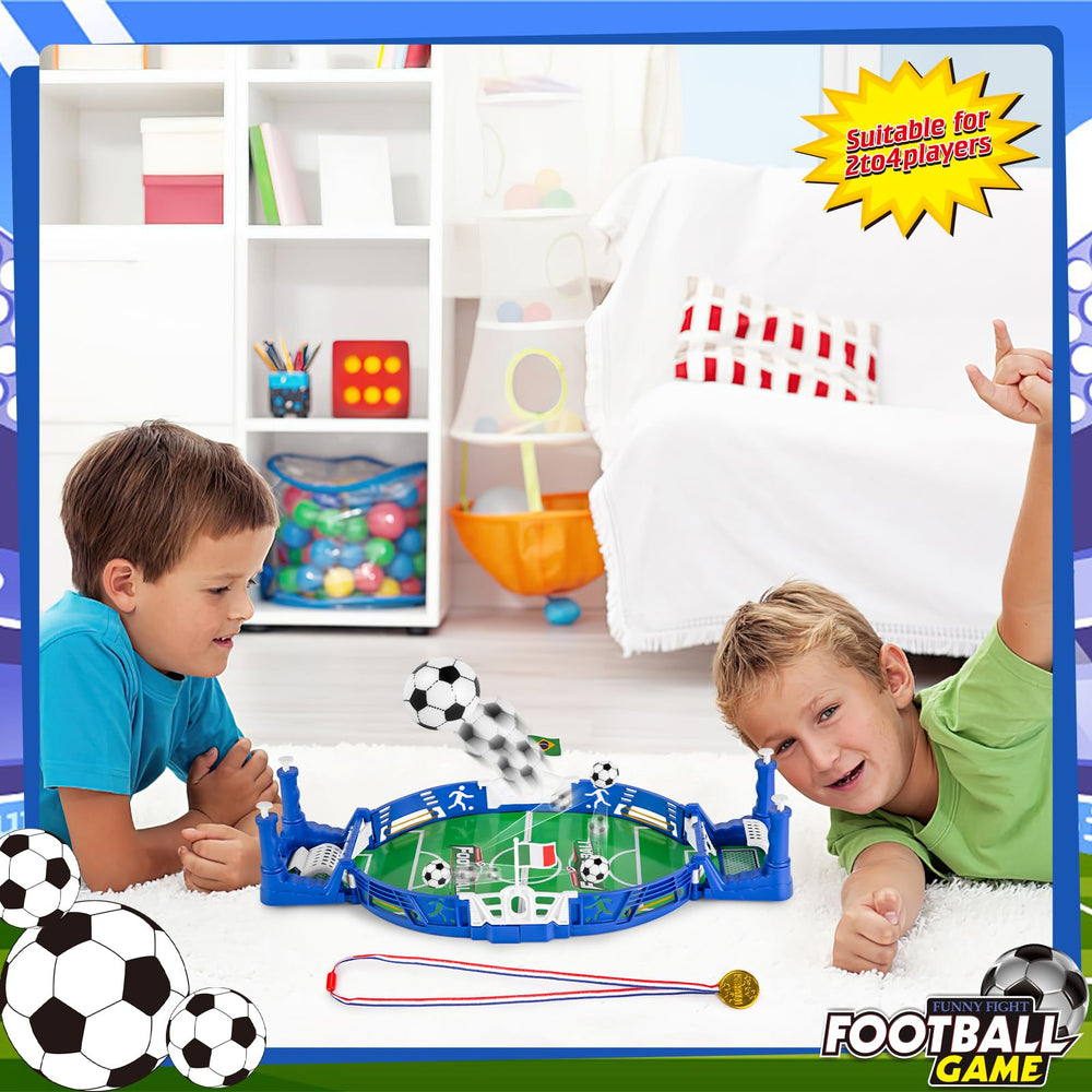 Compact footprint of 3 otters mini soccer board game fits small tables.
