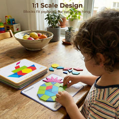 3 otters wooden blocks in hexagon, triangle, square shapes for early geometry.