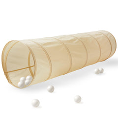 3 Sprouts beige play tunnel pop-up for easy indoor play and coordination.