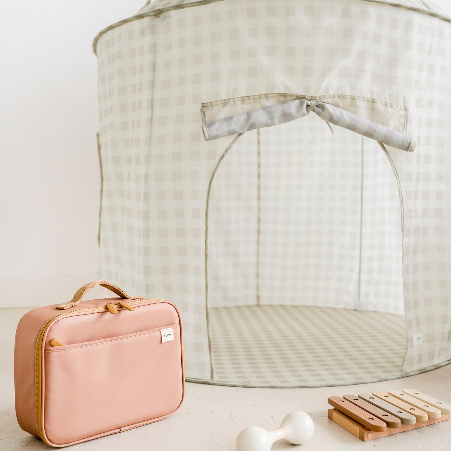 3 Sprouts Gingham Beige pattern highlights stylish, modern look for living spaces