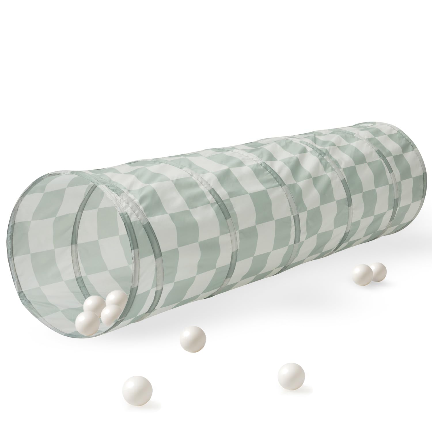3 Sprouts Play Tunnel assembled in checkered green promotes indoor exploration and social play.