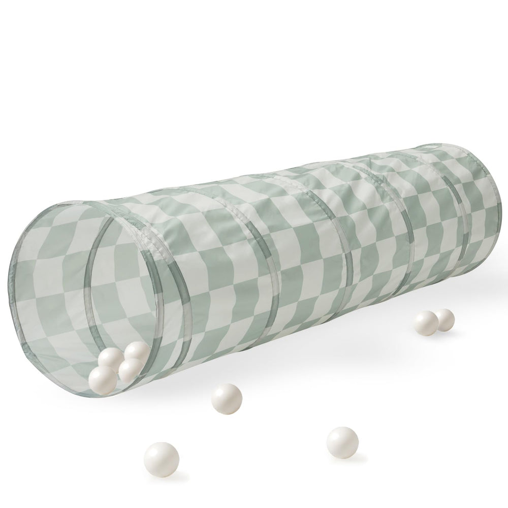 3 Sprouts Play Tunnel assembled in checkered green promotes indoor exploration and social play.