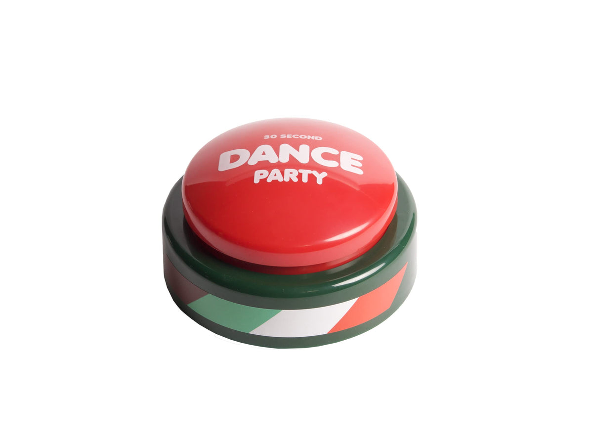 30 Second Dance Party button front view ready to spark spontaneous fun