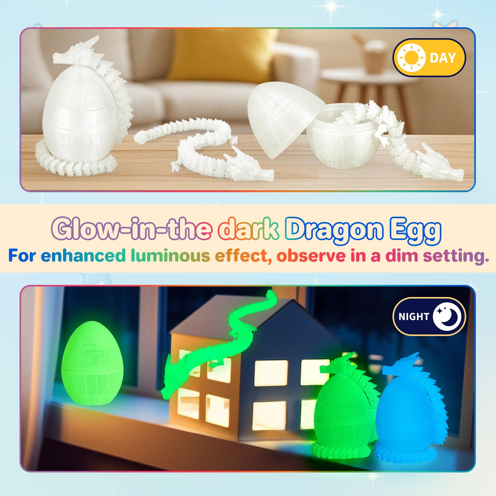 3Dgenius 12-pack dragon eggs set enhances gift giving and party decor.