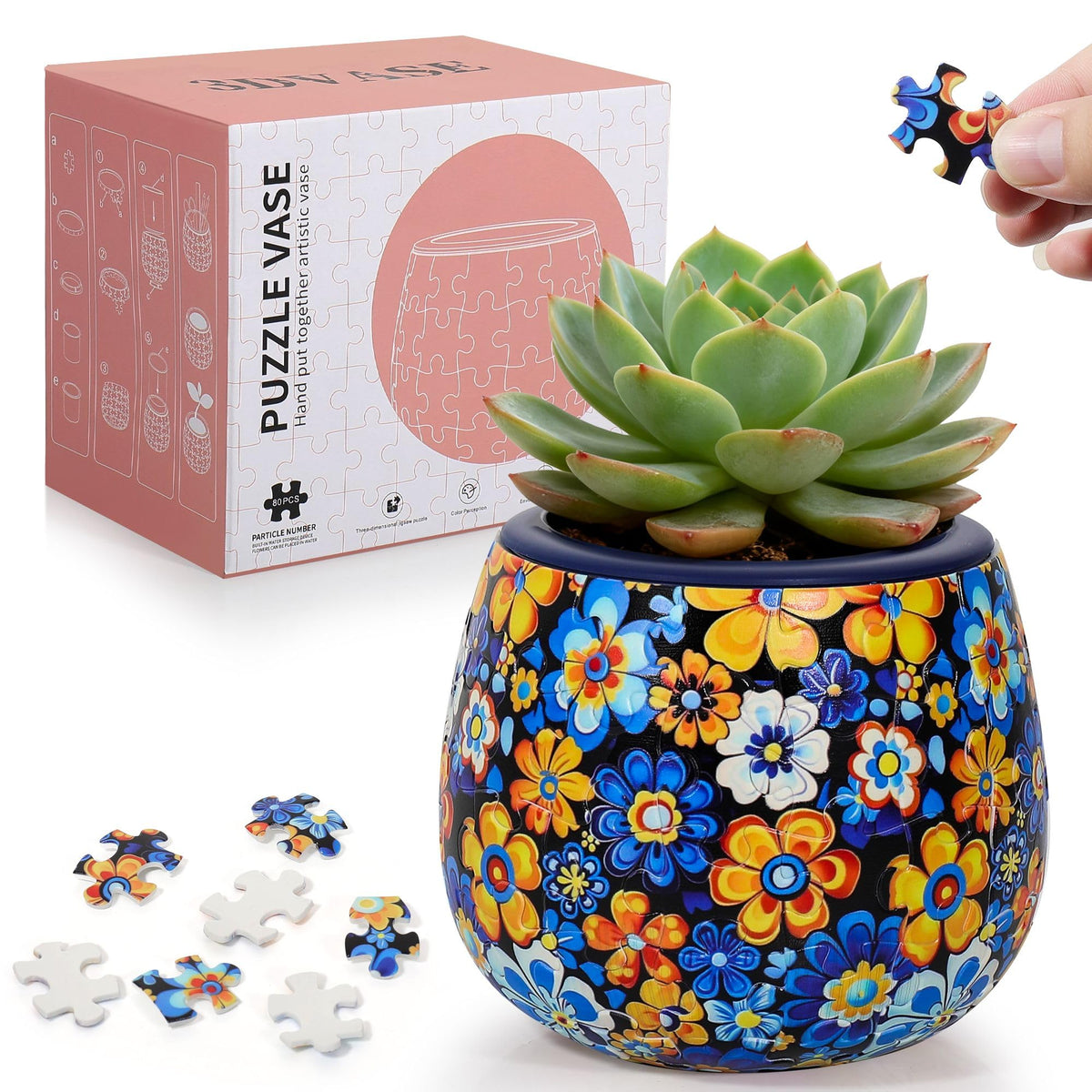 3DVASE 3D puzzle planter front view showing interlocking pieces for display