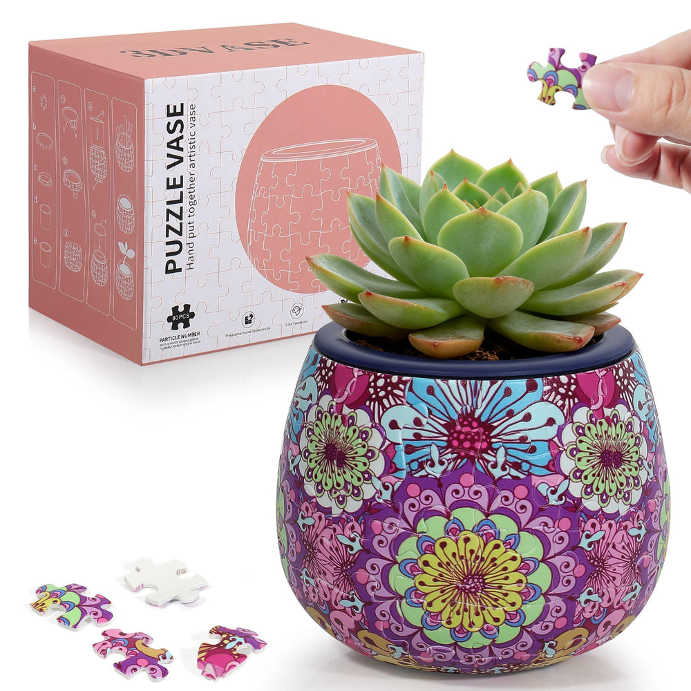 3DVASE puzzle planter assembled on a desk as unique decor