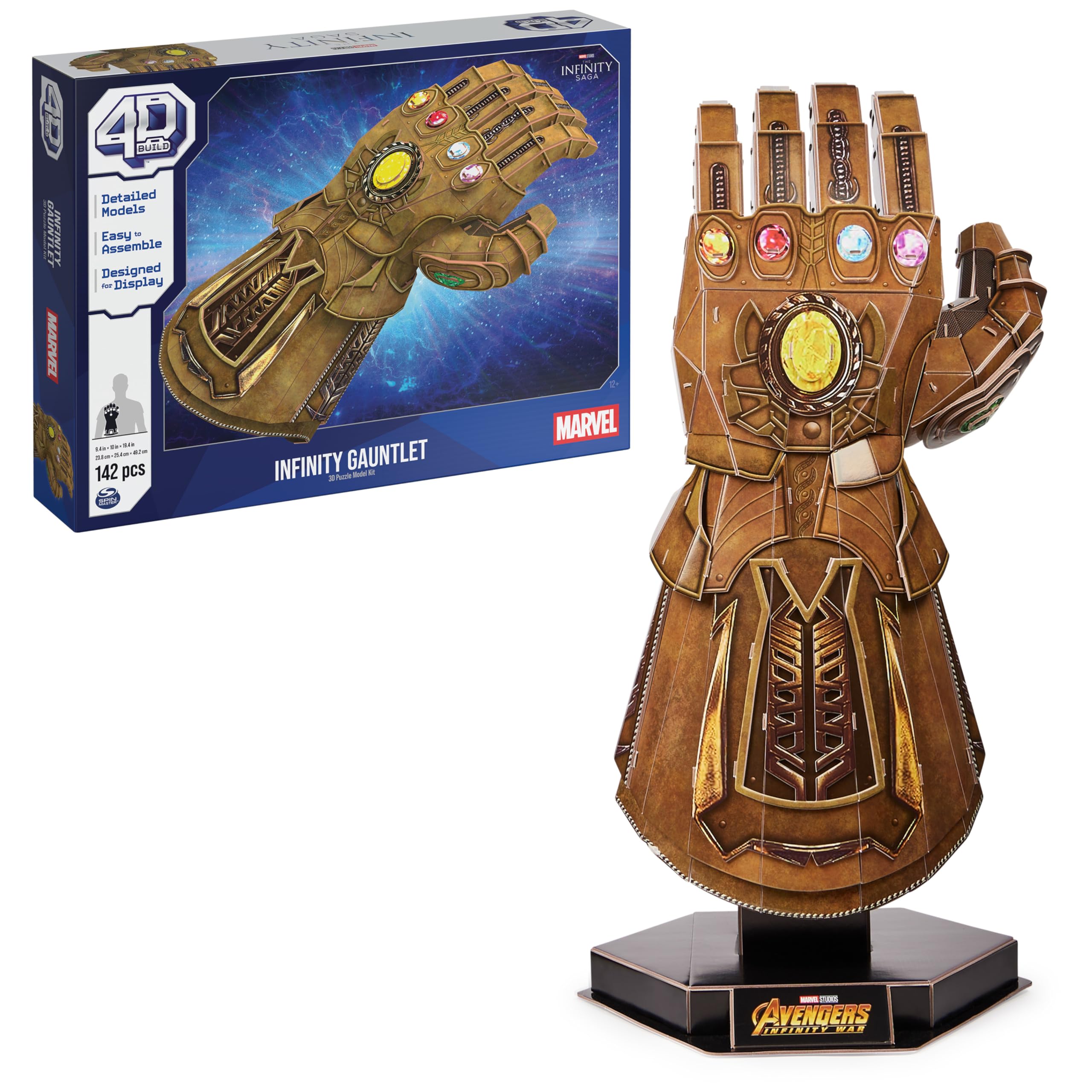 4D Build Infinity Gauntlet punch-out pieces ready for display
