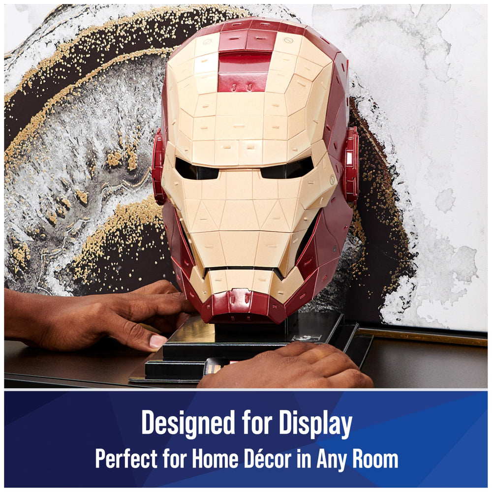 4D Build Iron Man helmet complete on display