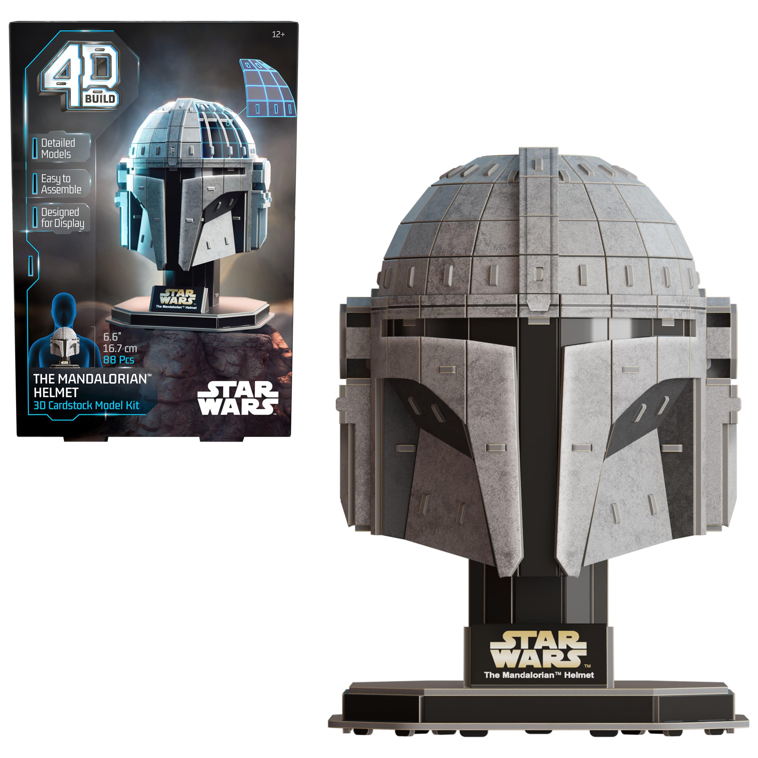 4D Build Mandalorian helmet front view for display-ready Star Wars decor