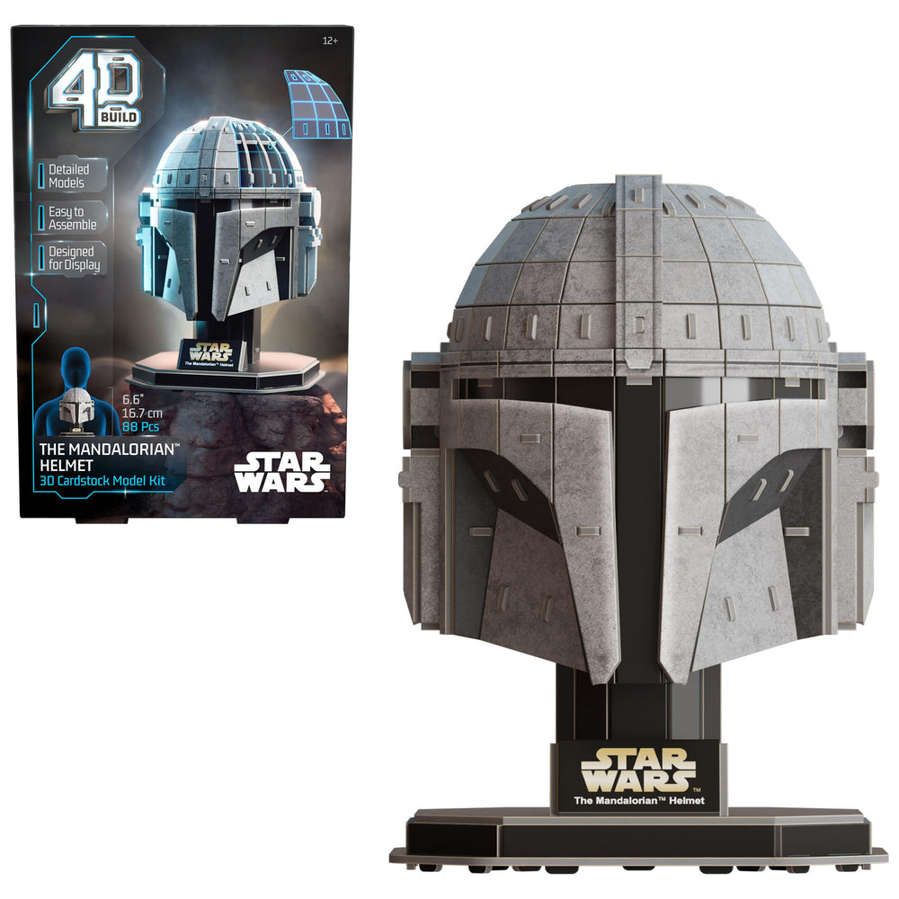 4D Build Mandalorian helmet front view for display-ready Star Wars decor