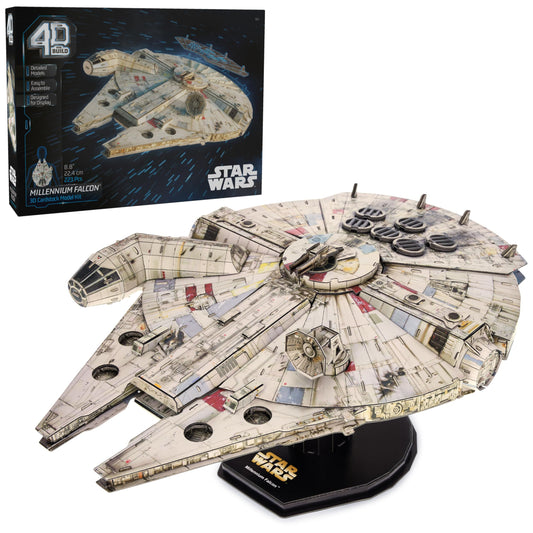 4D Build Millennium Falcon model kit punch-out pieces ready for display