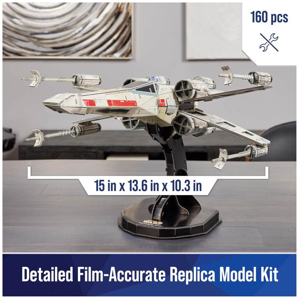 4D Build X-Wing side view showcasing intricate cardstock construction for fans