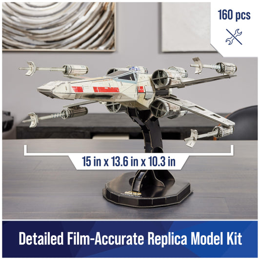 4D Build X-Wing side view showcasing intricate cardstock construction for fans