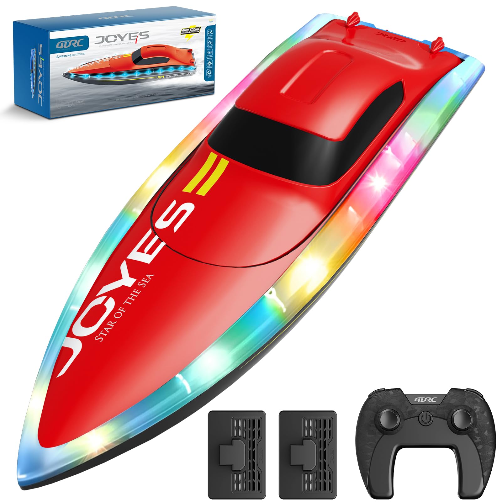 4DRC S7 boat with LED lights along the hull for night visibility.