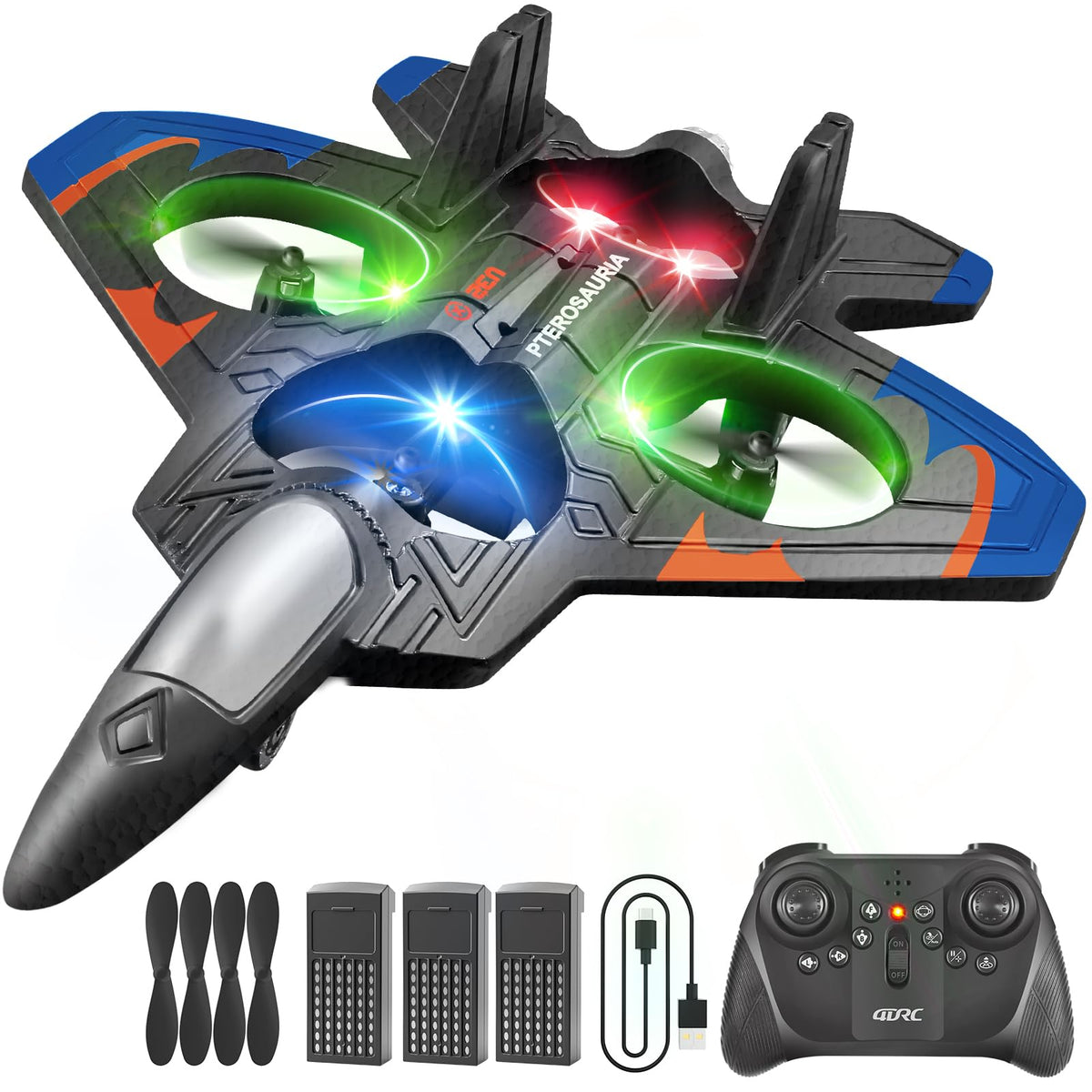 4DRC V32 foam airplane with battery pack enabling extended outdoor flight sessions.