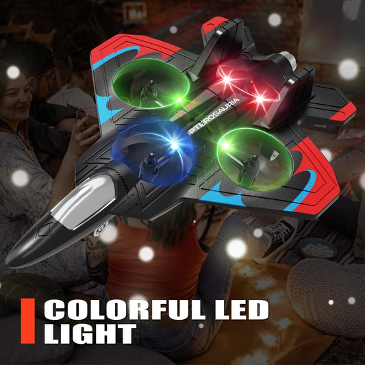 4DRC V32 foam plane LED-lit night flight for visibility.