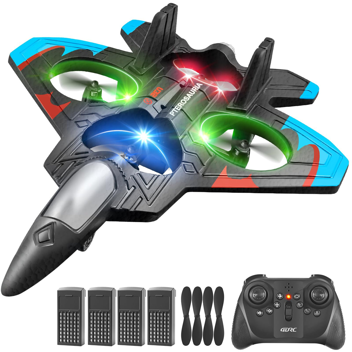 4DRC V32 foam RC airplane with four batteries extends outdoor flight time