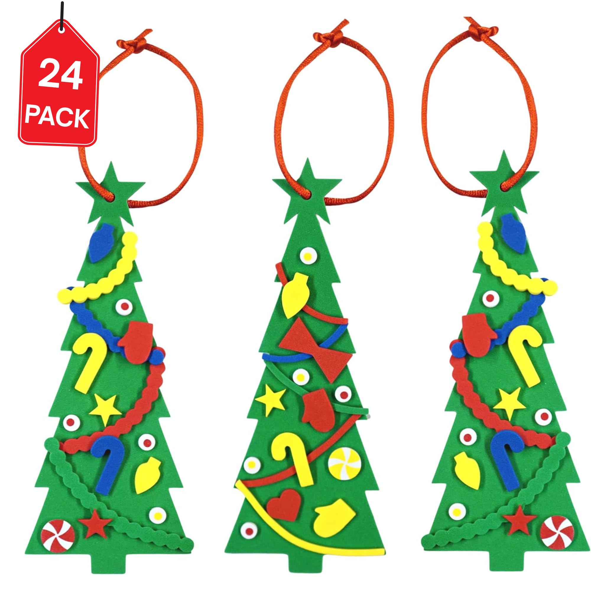 4E's Novelty Christmas tree craft kit with 24 pieces for festive decorating.