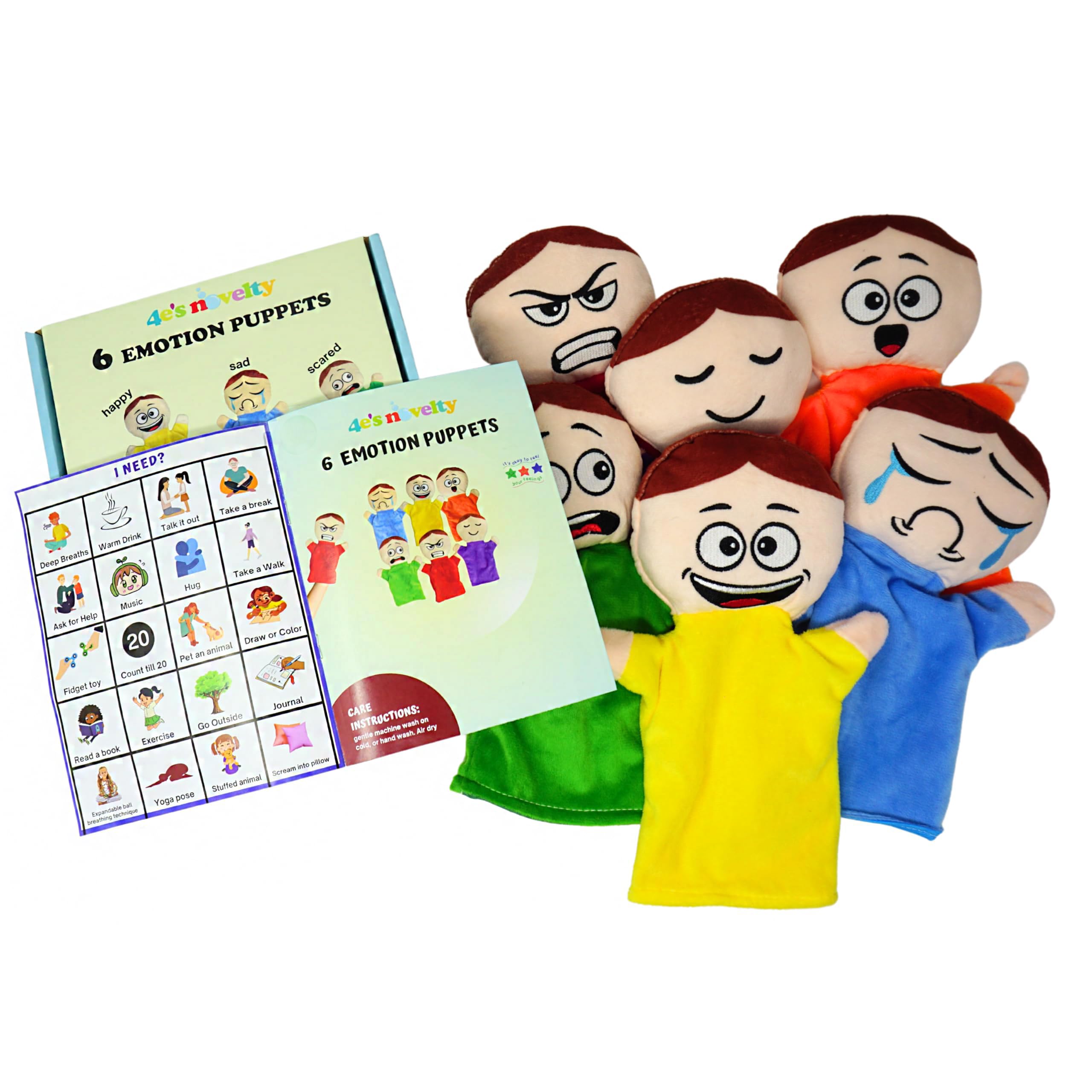 4E's Novelty Feeling Puppet Sad: comforting design supports emotion expression.