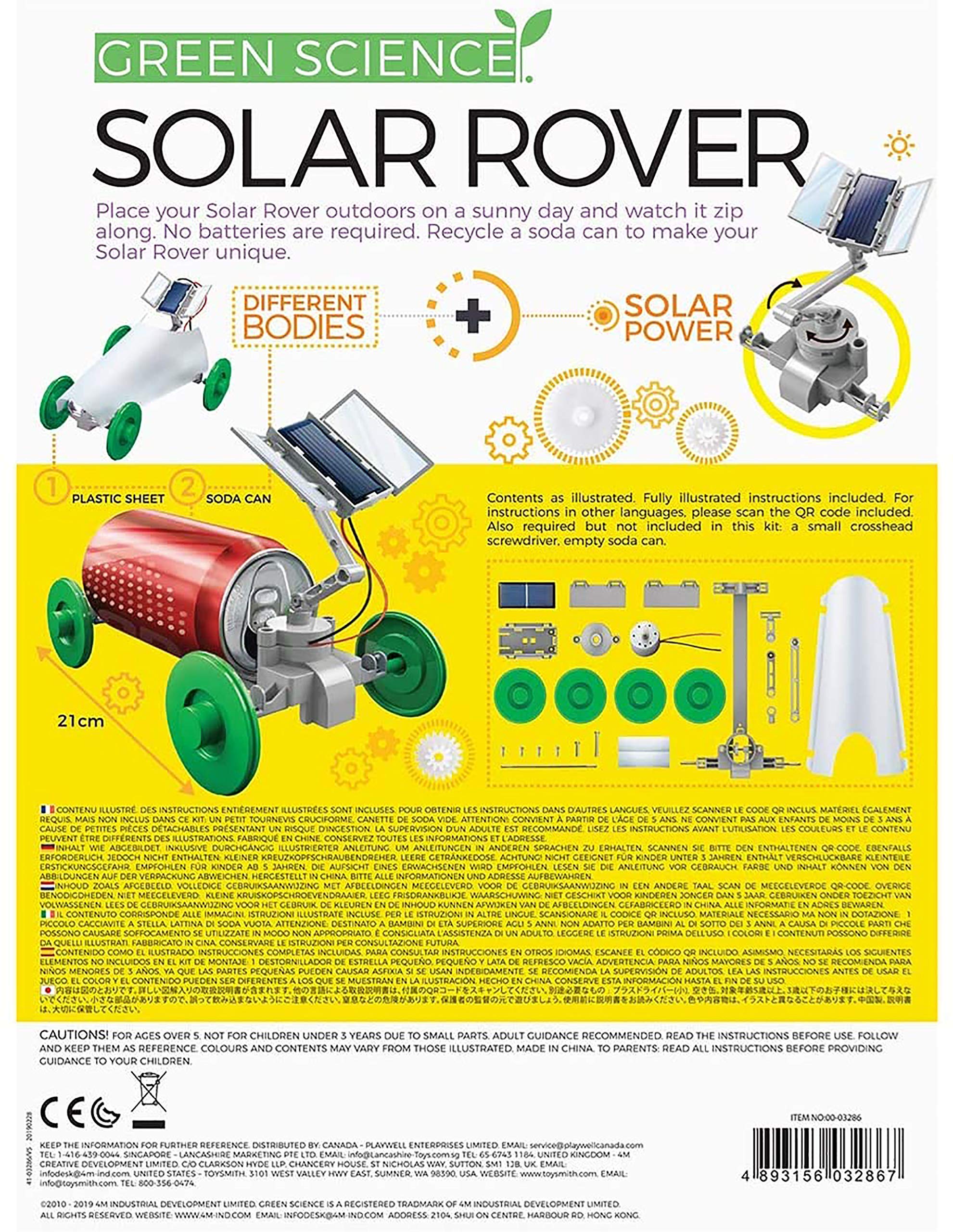 4M Green Science Solar Rover parts laid out for step-by-step DIY assembly