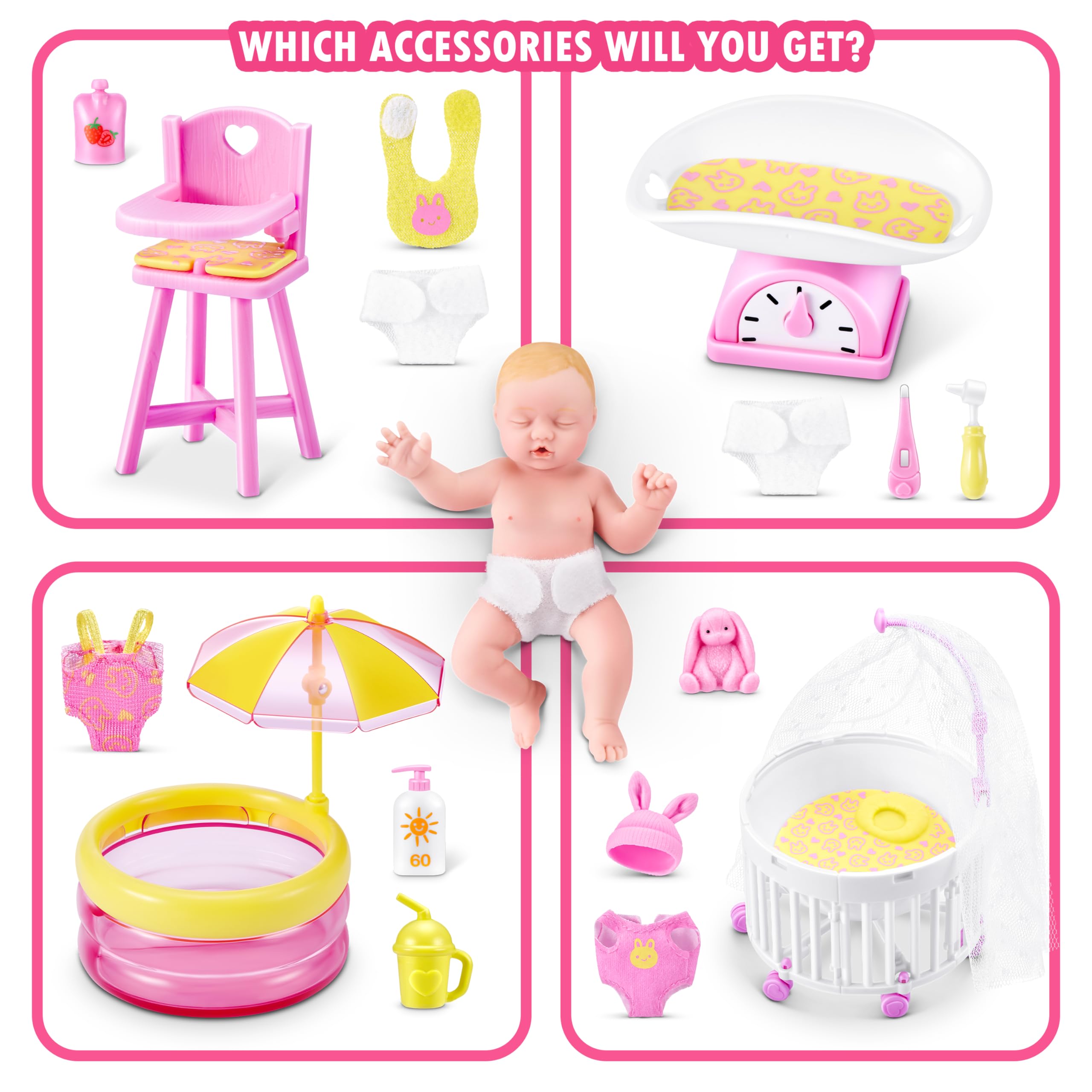 5 Surprise My Mini Baby Series 2 accessory reveal shows matched items for storytelling