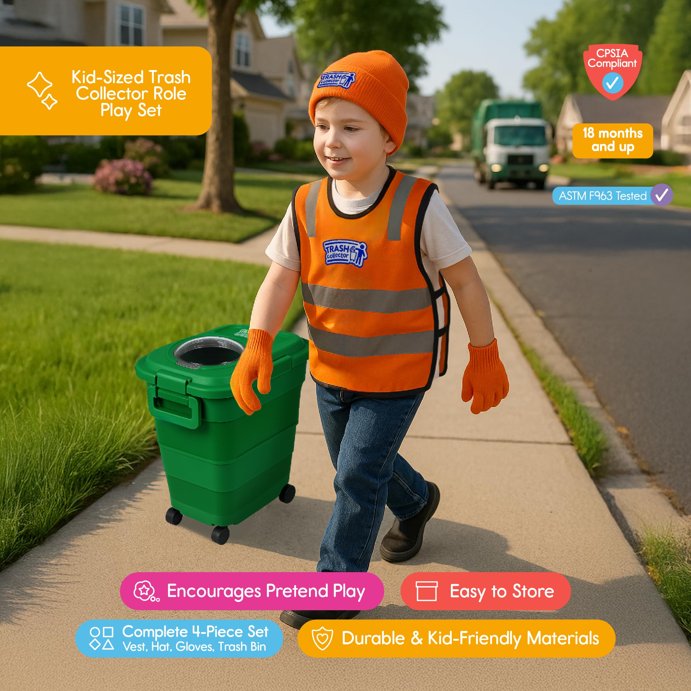 7 Days of Play trash-collector-hat, child-friendly fit for pretend play.