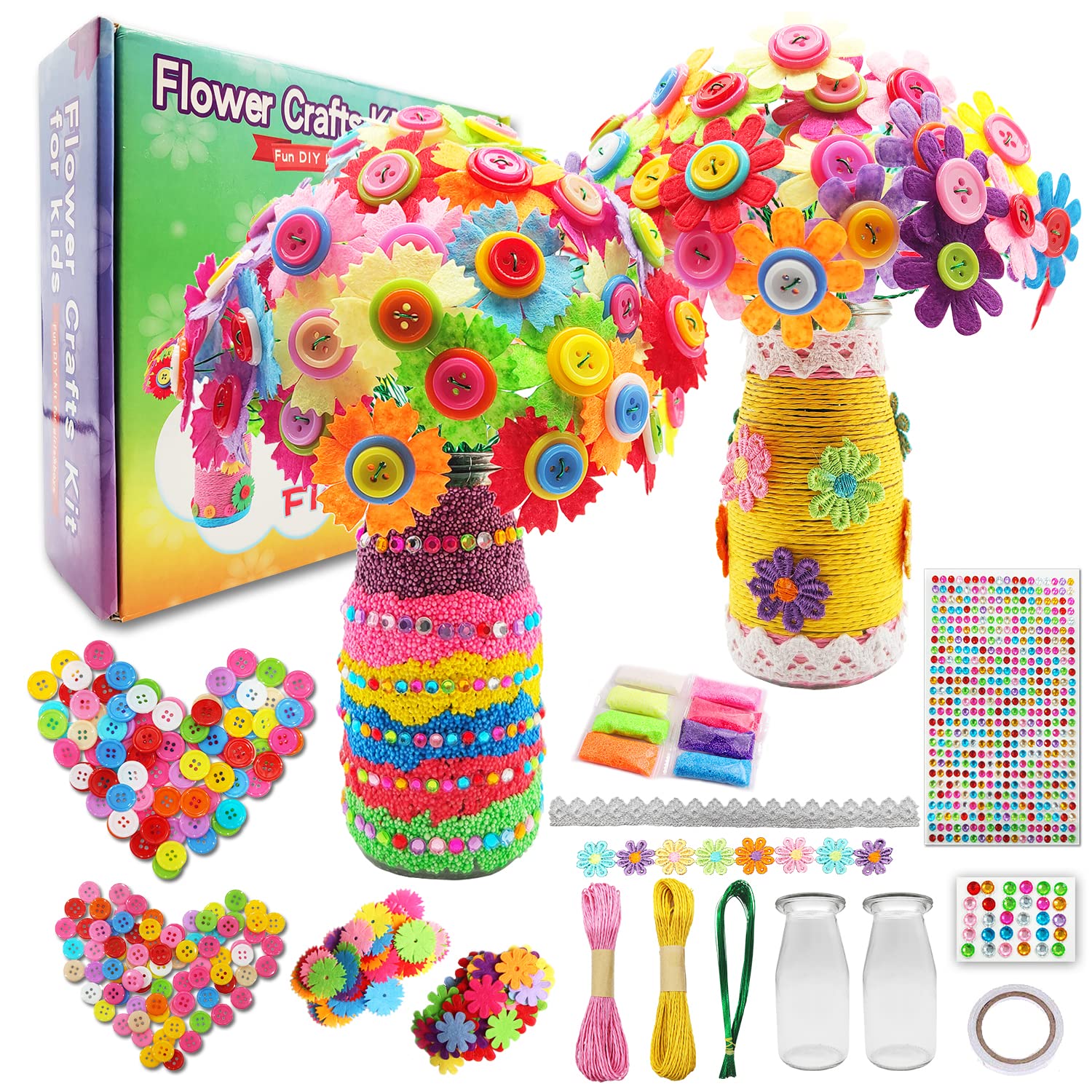 7july Bouquets Kit contents show buttons and felt for creative kid crafts.