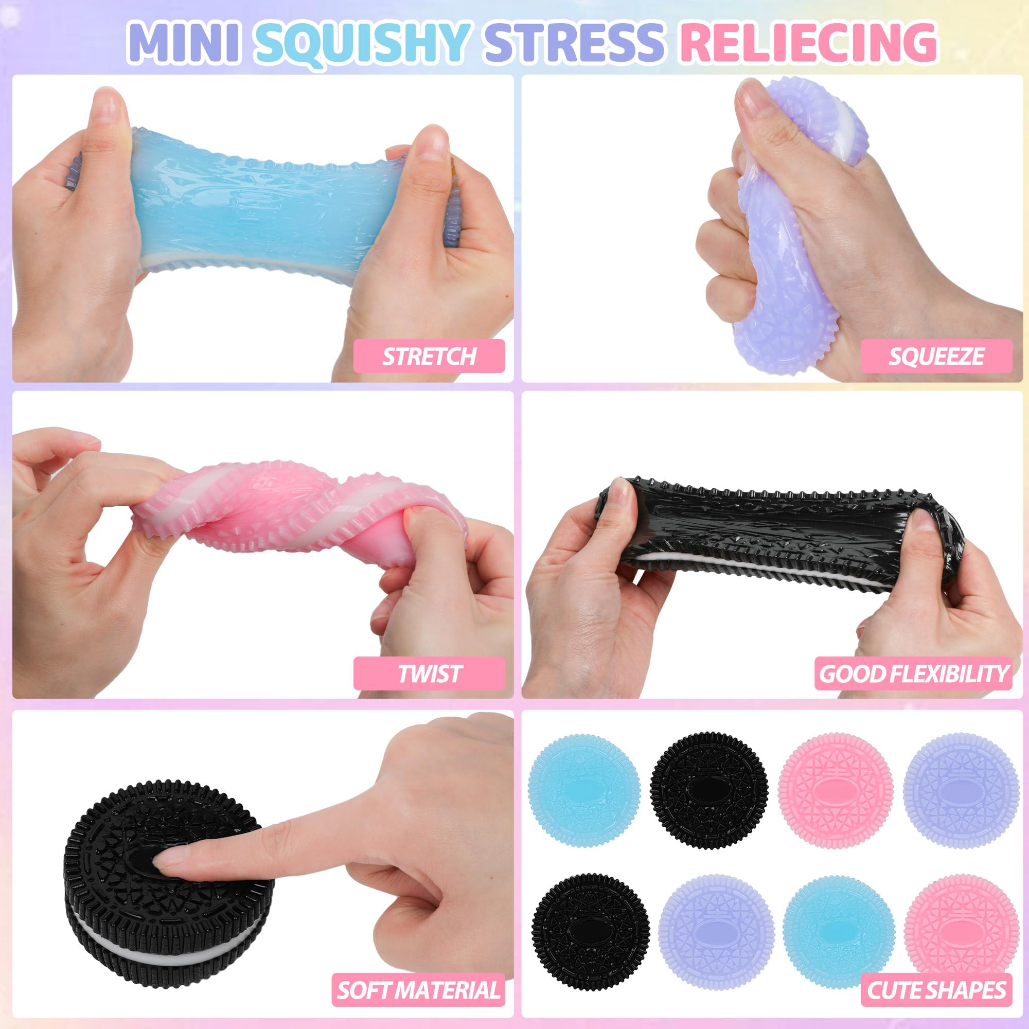 8Pack cookie squishy toy stress relief on desks or workstations.