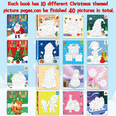 90shine Elf page of the Christmas sticker paint book encourages creative assembly.