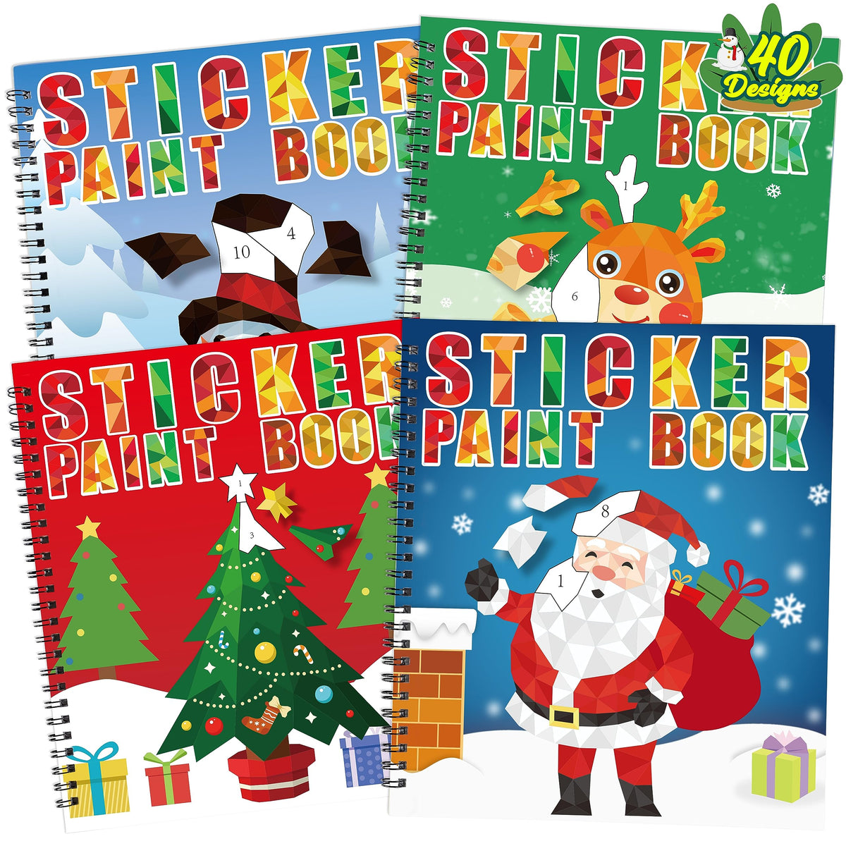 90shine Christmas sticker paint book: Santa Claus page with kid-friendly, reusable stickers.