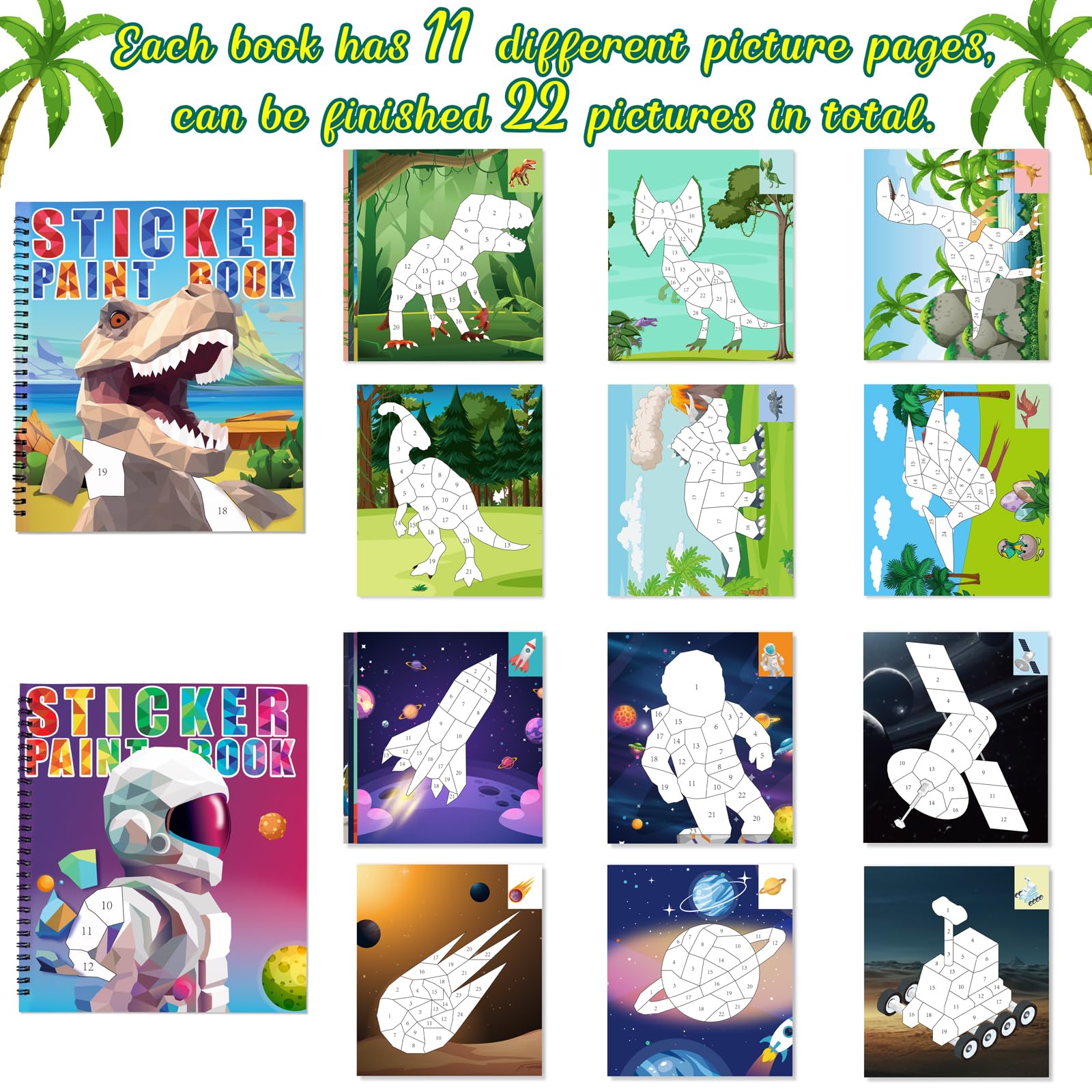 90shine educational sticker pages with 22 pictures to spark learning through play.