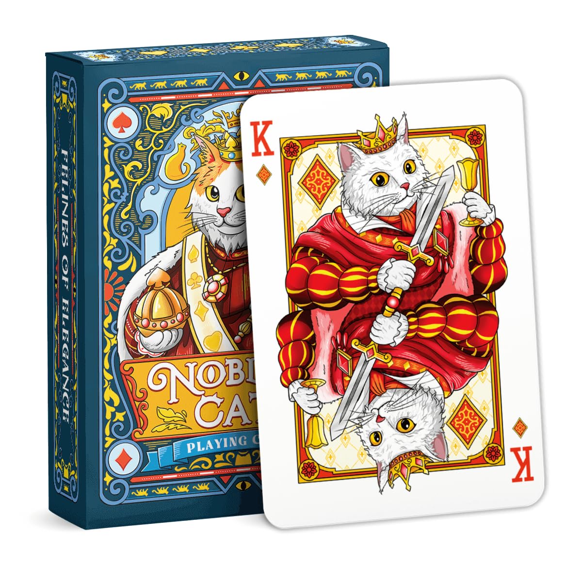 99FOX Noblific Cats playing cards art spread for engaging, cat-themed game nights.