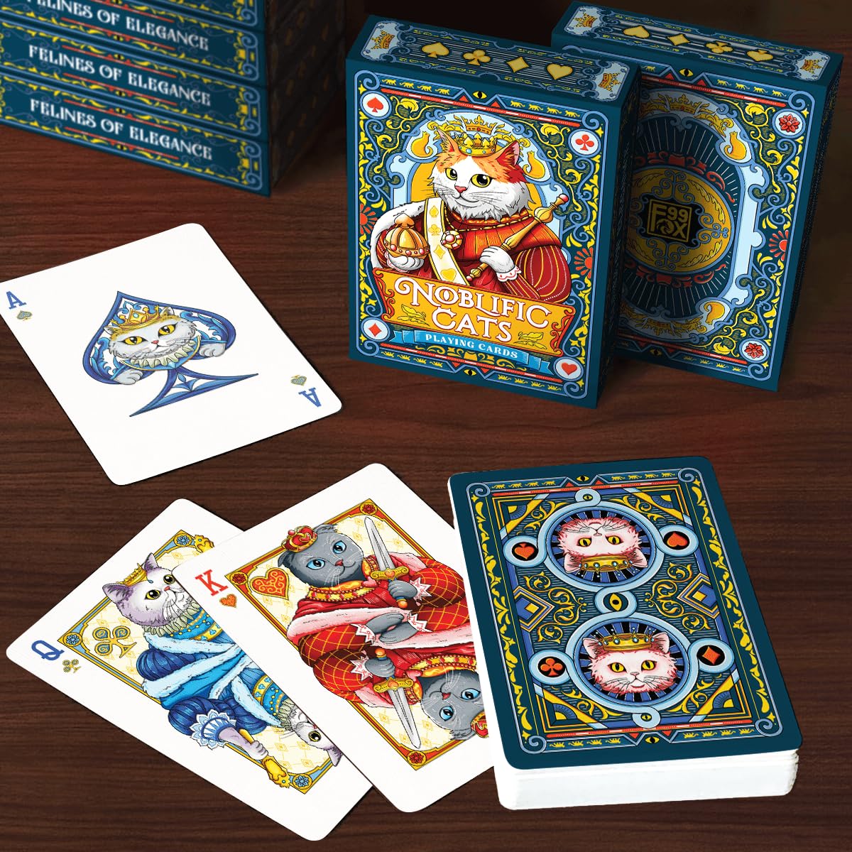 99FOX Noblific Cats playing cards linen finish for a premium feel and smooth shuffles.