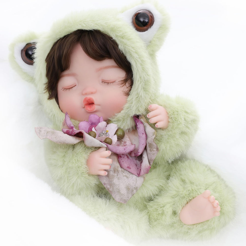 Cloveray Reborn Doll Yoyo wearing frog outfit for imaginative play