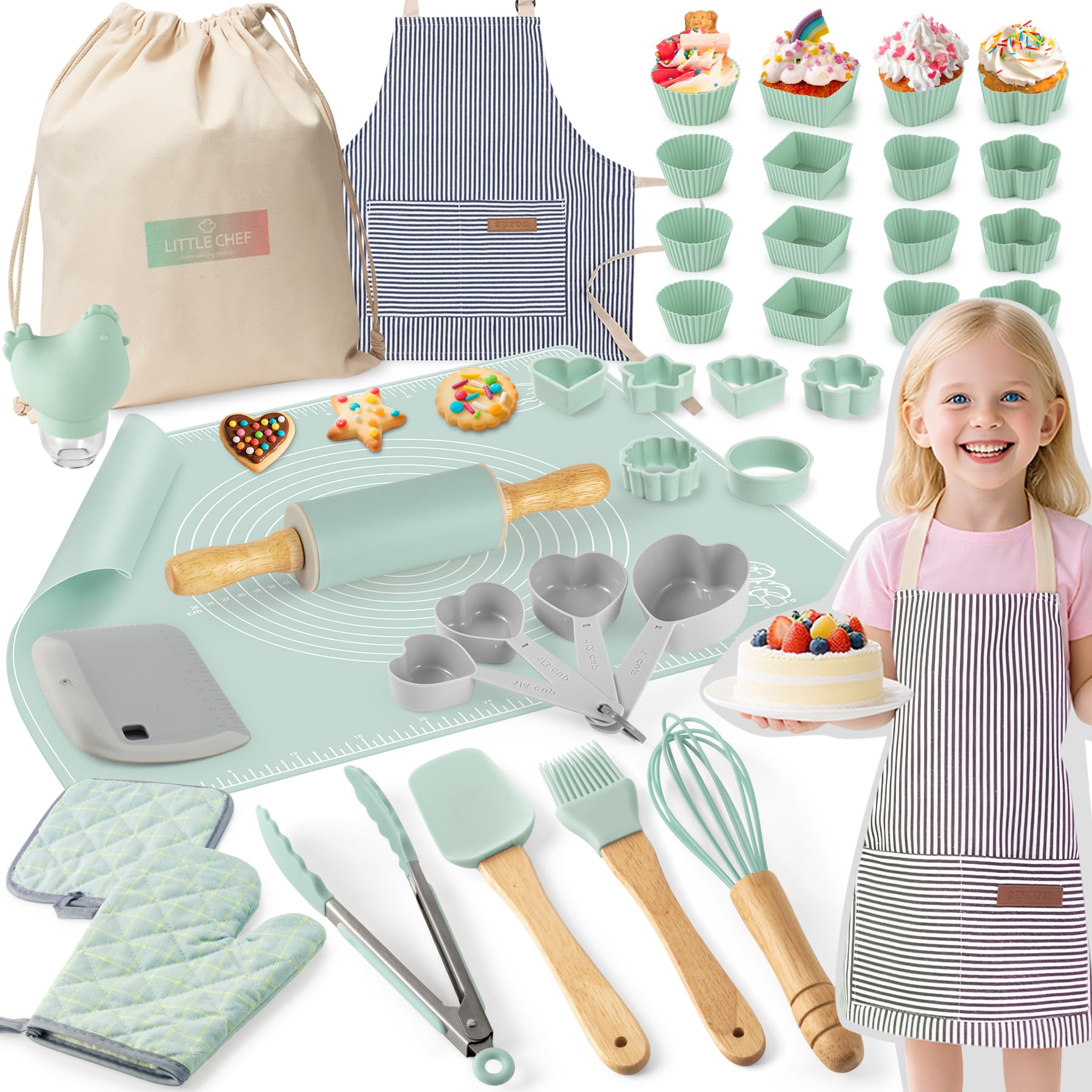 JIGQGY Ultimate Baking Kit rolling pin for kid-friendly, mess-aware rolling